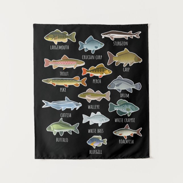 Arten von Süßwasserfischen Wandteppich (Vorderseite)