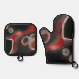 Arterielle Motive: Abstrakt Schwarz, Weiß und Rot Ofenhandschuh & Topflappen-Set