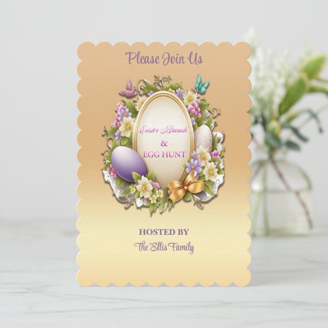 🌸 Artful Easter Brunch & Egg Hunt 🐣 Einladung (Stehend Vorderseite)
