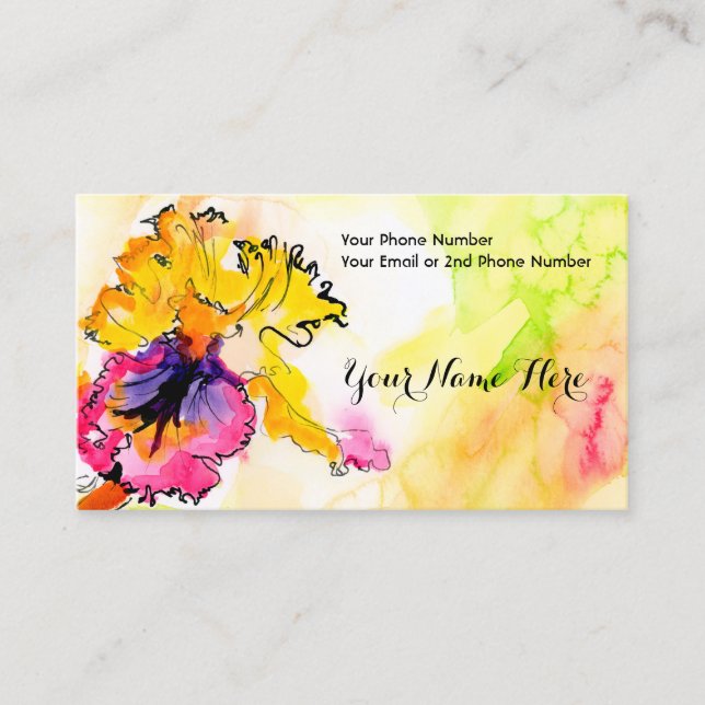 Artful Floral Bearded Iris Business Card Visitenkarte (Vorderseite)