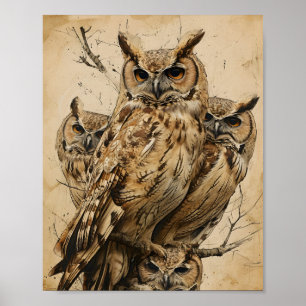Artful Owls Vintage Poster