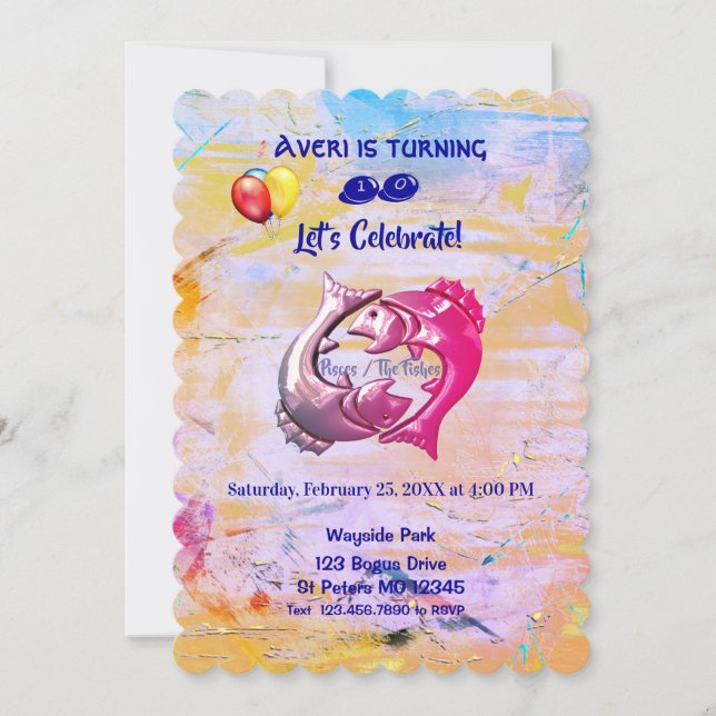 Artful - Pisces Birthday (19. Februar - März 20) Einladung (Vorderseite)