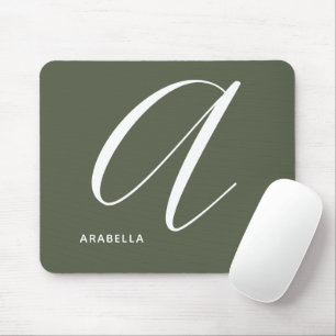 Artfully Monogrammed Script Letter A Chive Green Mousepad