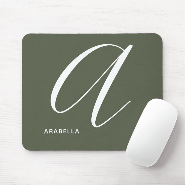 Artfully Monogrammed Script Letter A Chive Green Mousepad (Mit Mouse)