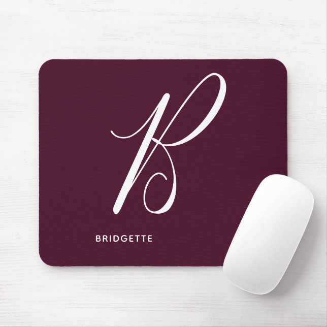 Artfully Monogrammed Script Letter B Burgundy Mousepad (Mit Mouse)