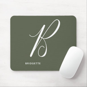 Artfully Monogrammed Script Letter B Chive Green Mousepad