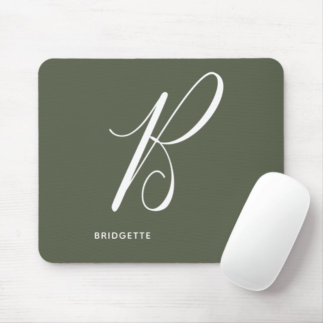 Artfully Monogrammed Script Letter B Chive Green Mousepad (Mit Mouse)