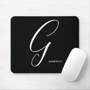 Artfully Monogrammed Script Letter G Black & White Mousepad