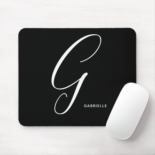 Artfully Monogrammed Script Letter G Black & White Mousepad (Mit Mouse)