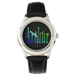 Arthur, Name, Logo, Boys Black Leather Watch. Armbanduhr
