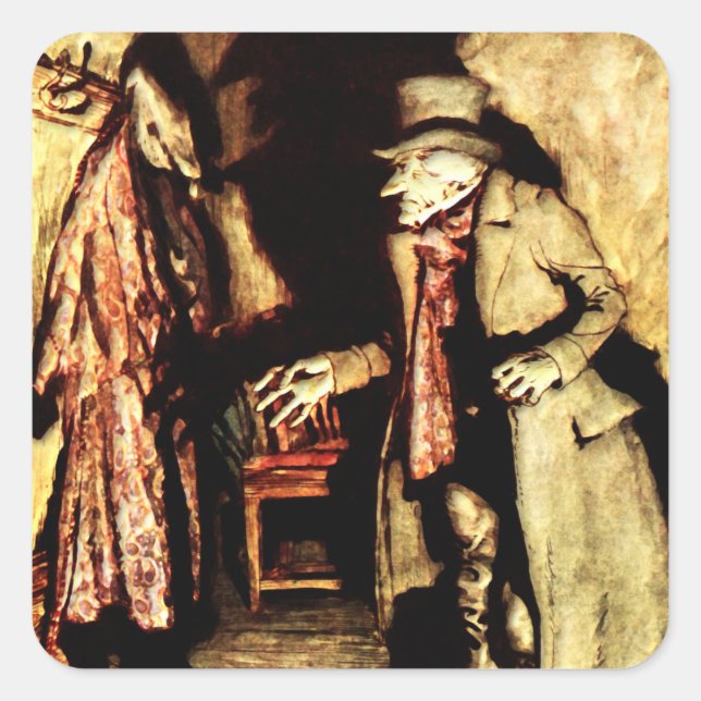 Arthur Rackham - A Christmas Carol - Grumpy Quadratischer Aufkleber (Vorderseite)