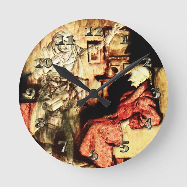 Arthur Rackham - A Christmas Carol - Scrooge Runde Wanduhr (Vorderseite)