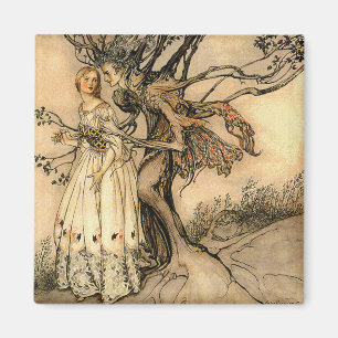 Arthur Rackham - alte Frau im Holz Magnet