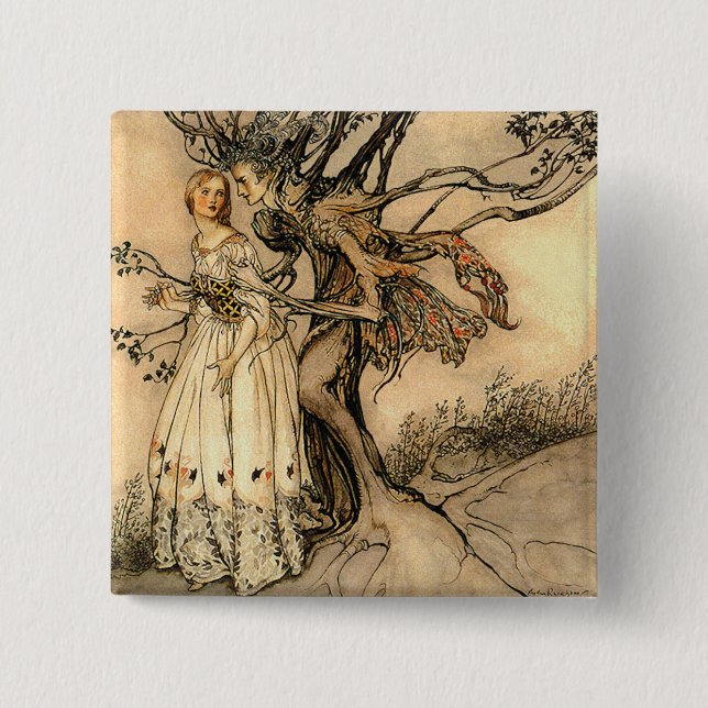 Arthur Rackham - Alte Frau im Wald Button (Vorderseite)