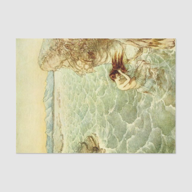 Arthur Rackham Illustration Nymph auf einem Felsen Seidenpapier (Vorderseite)