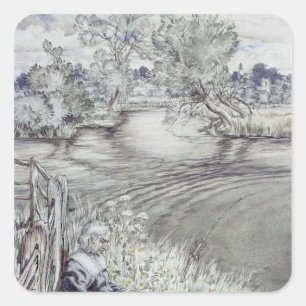 Arthur Rackham Izaak Walton lehnt sich gegen eine Quadratischer Aufkleber