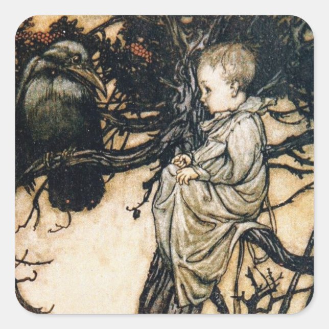 Arthur Rackham Peter Pan Quadratischer Aufkleber (Vorderseite)