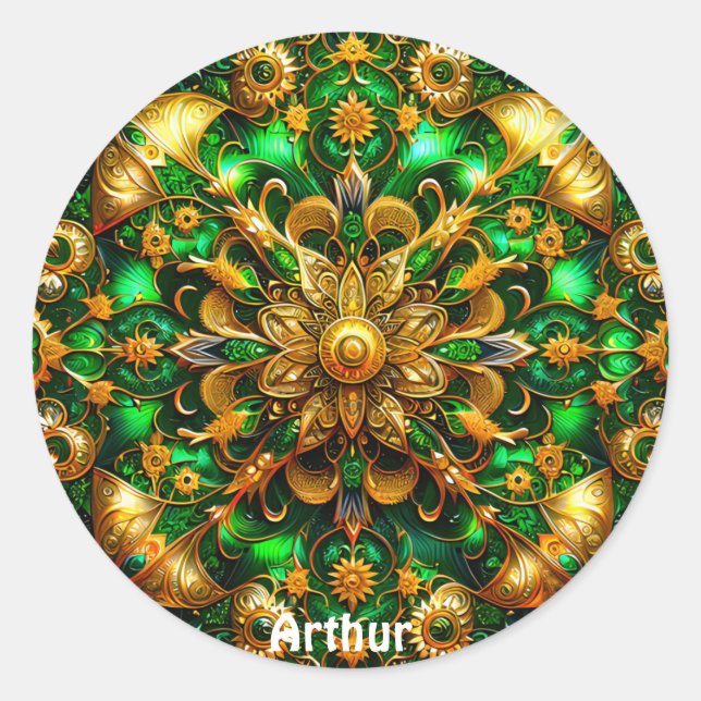 ARTHUR ~ Shiny Green und Gold Christmas ~ Runder Aufkleber (Vorderseite)