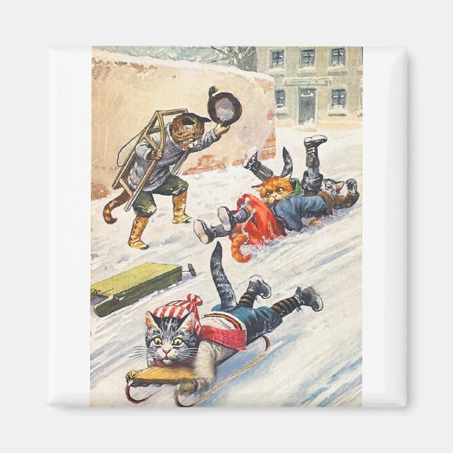 Arthur Thiele - Bobsledding Anthropomorphe Katzen Magnet (Vorne)