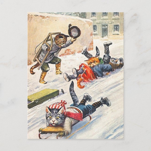 Arthur Thiele - Bobsledding Anthropomorphe Katzen Postkarte (Vorderseite)