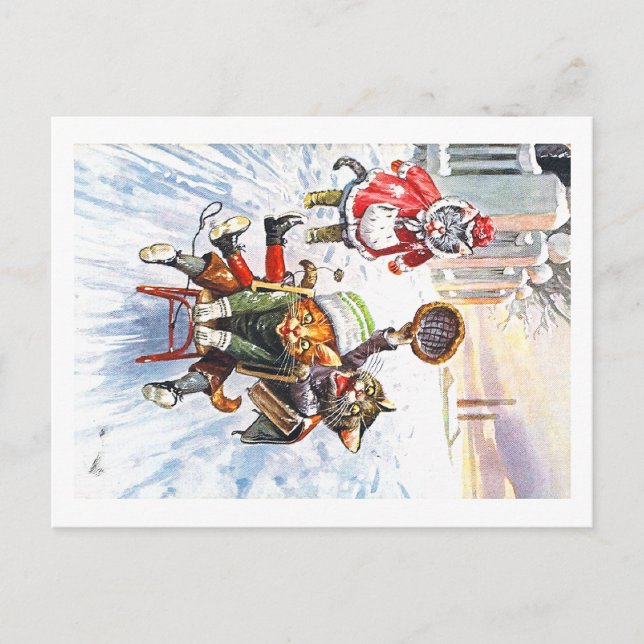 Arthur Thiele - Katzen im Downhill Snow Rodelbahn Postkarte (Vorderseite)