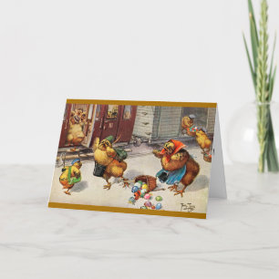 Arthur Thiele Ostercard - Chicks Catching Train Feiertagskarte