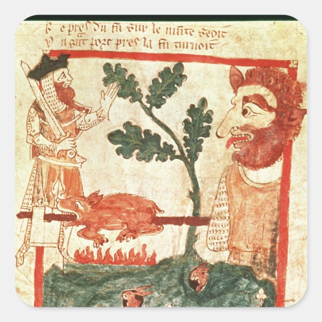 Arthur trifft auf das Riesenrösten eines Schweins  Quadratischer Aufkleber (Vorderseite)