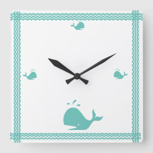 Artic Teal Blue Whale Stripe coastal Nautical Quadratische Wanduhr