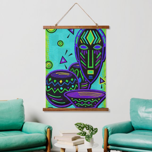Artifakt African Pop Art Wandteppich Mit Holzrahmen (Wohnzimmer)