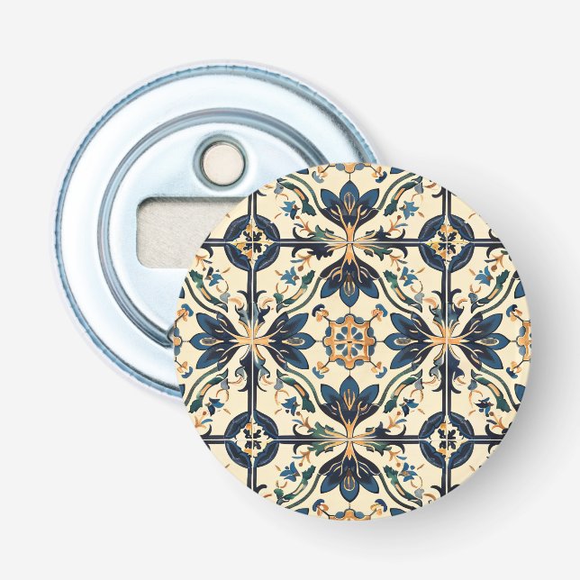 Artisan Blue und Gold Floral Motif Flaschenöffner (Vorderseite)