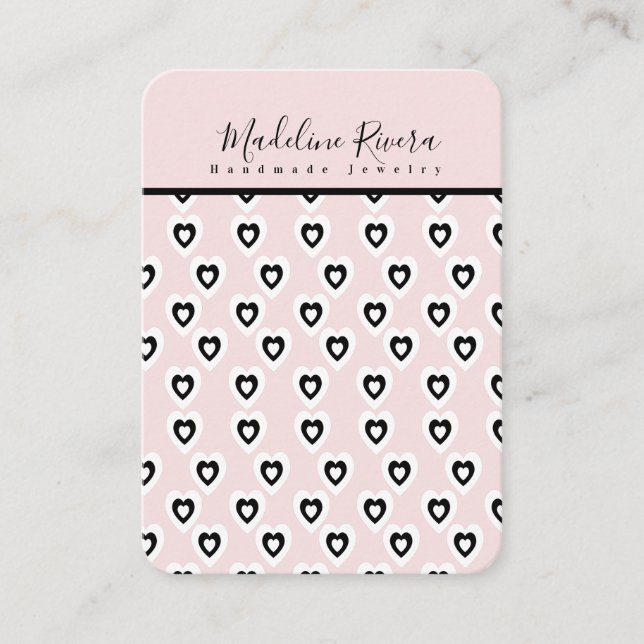 Artisan Earring Display Cards mit schwarzen Herzen Telefonnummerkarte (Vorderseite)