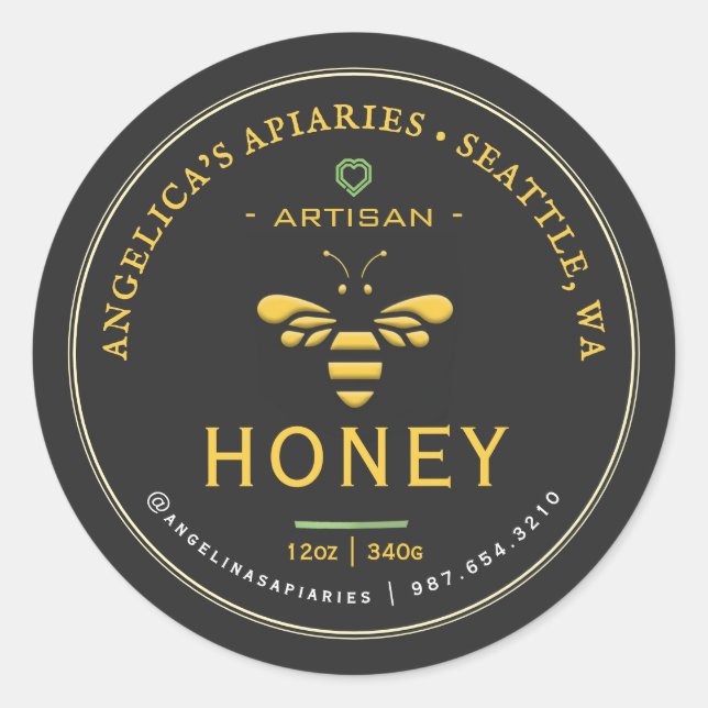 Artisan Honey Label mit Bienen und Herz Runder Aufkleber (Vorderseite)