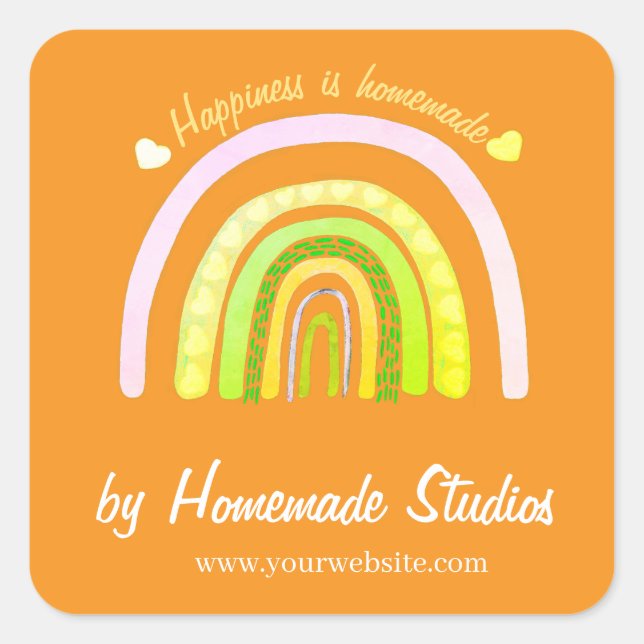 Artisan Rainbow 'Happiness is Homemade'  Quadratischer Aufkleber (Vorderseite)