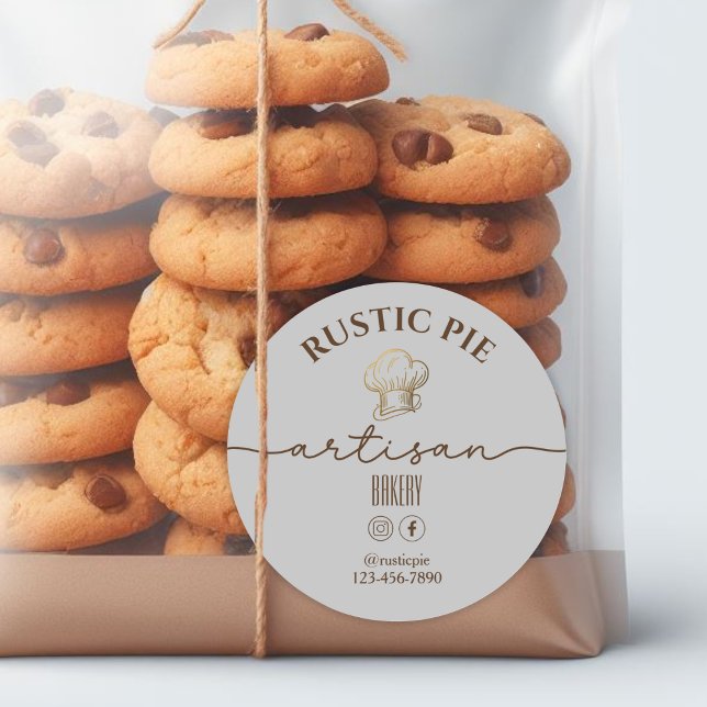 Artisan Zuhause Bakery Gold Koch Hat Light Grau Runder Aufkleber (Von Creator hochgeladen)