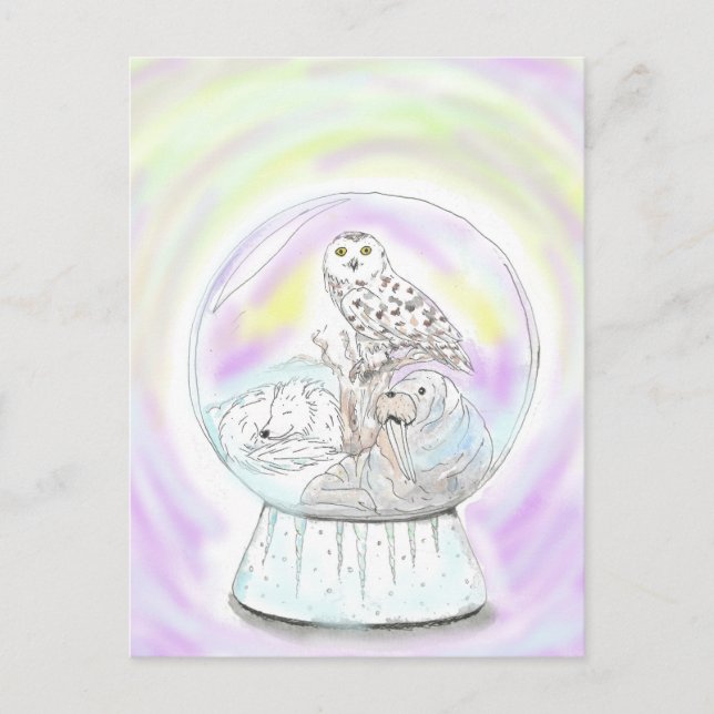 Artische Tiere Schneeglobe Postkarte (Vorderseite)