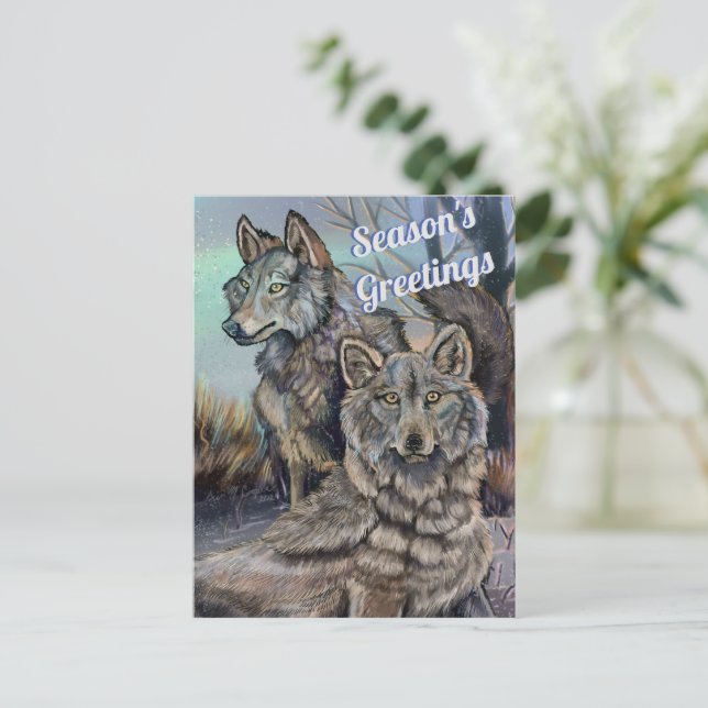 Artische Wölfe: Die Grüße der Jahreszeit Postkarte (Stehend Vorderseite)