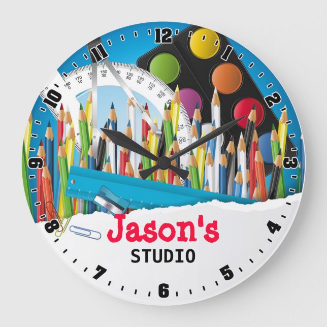 Artist Art Studio Personalizable Wall Clock Große Wanduhr (Vorderseite)