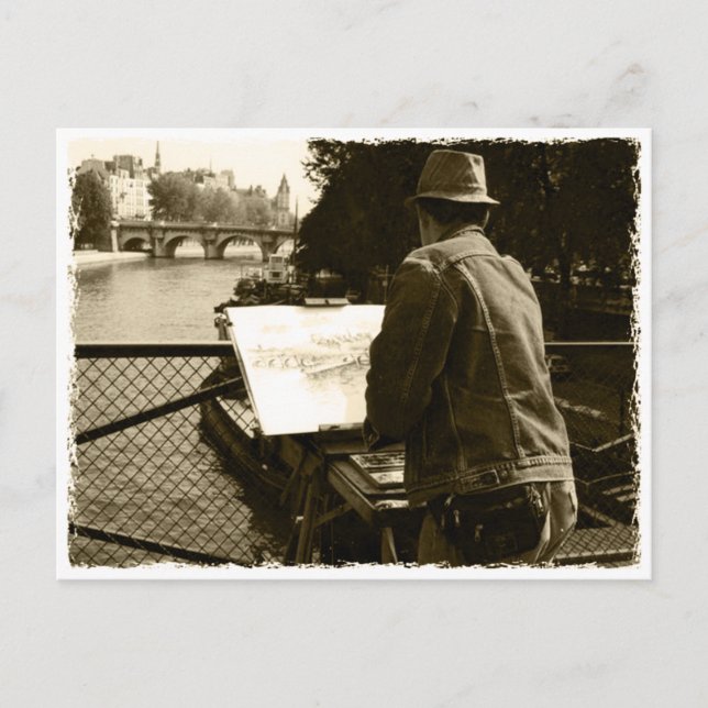 Artist at the Seine river in Paris, France Postkarte (Vorderseite)
