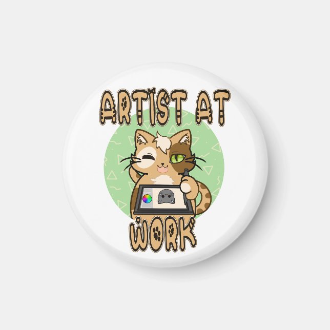 Artist at work cute cat design magnet (Devant)