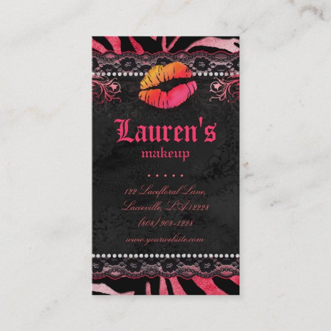 Artist Lips N Lace Pink Orange Red Zebra Visitenkarte (Vorderseite)