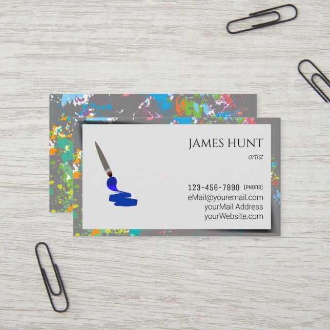 Artist Modern Splash Design Business Card Visitenkarte (Vorderseite/Rückseite Beispiel)