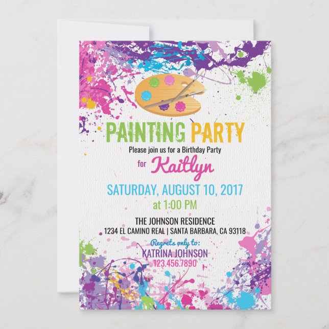 Artist Palette Paint Splashes Geburtstag Einladung (Vorderseite)