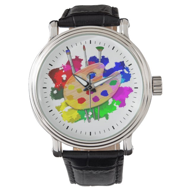 Artist Palette und Pinsel Armbanduhr (Vorderseite)