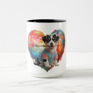 Artist Puppy mit einem malerischen Herz Tasse