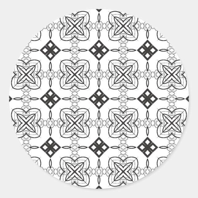 Artist Schwarz-weiß Geometric Floral Diamond Group Runder Aufkleber (Vorderseite)