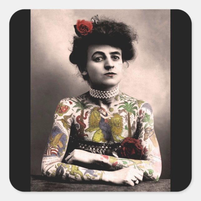 Artiste de tatouage Femme Stickers photo Vintage (Devant)