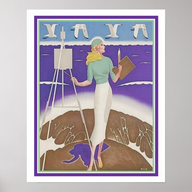"Artiste sur la plage" Gallois Déco Imprimer 16x20 (Devant)