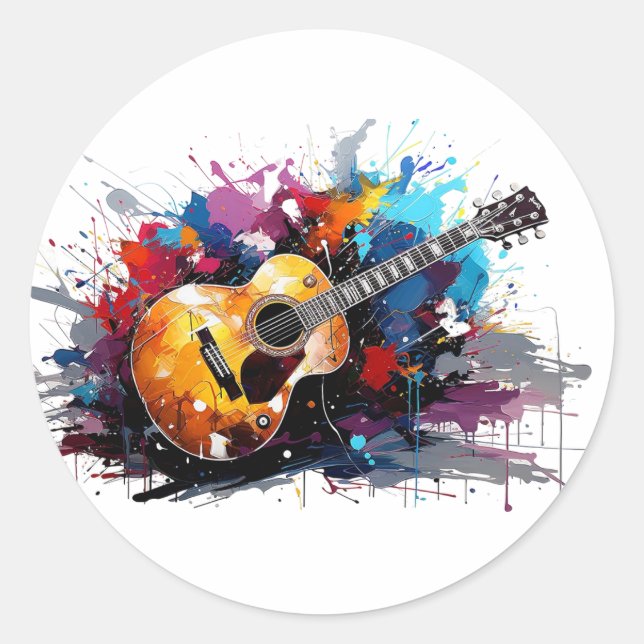 Artistic Abstract Guitar Music Lover's Art Runder Aufkleber (Vorderseite)