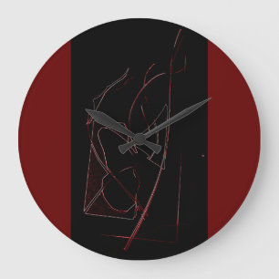 ARTISTIC ABSTRACT RED AND BLACK ROUND WALL CLOCK GROßE WANDUHR
