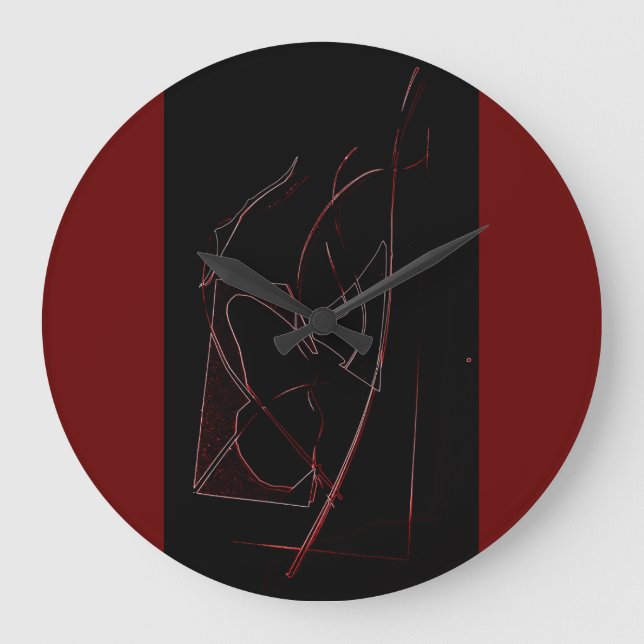 ARTISTIC ABSTRACT RED AND BLACK ROUND WALL CLOCK GROßE WANDUHR (Vorderseite)